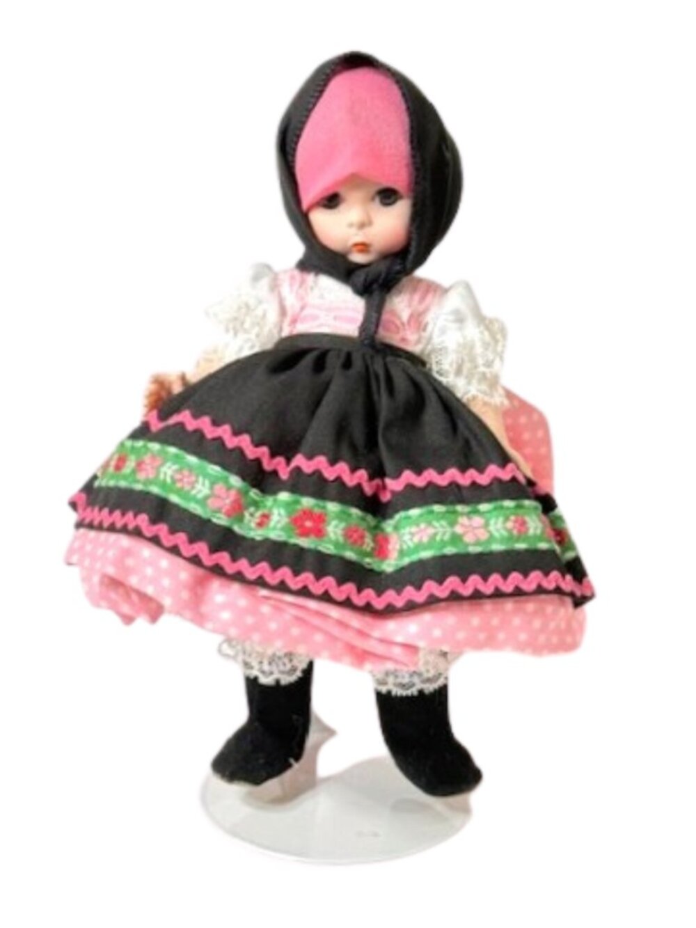 Madame Alexander restrung 8" Yugoslavia doll with stand.